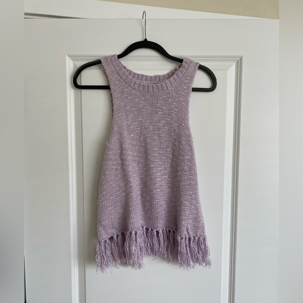 Lilac purple South Moon Under tank top with fringe, folds over in back